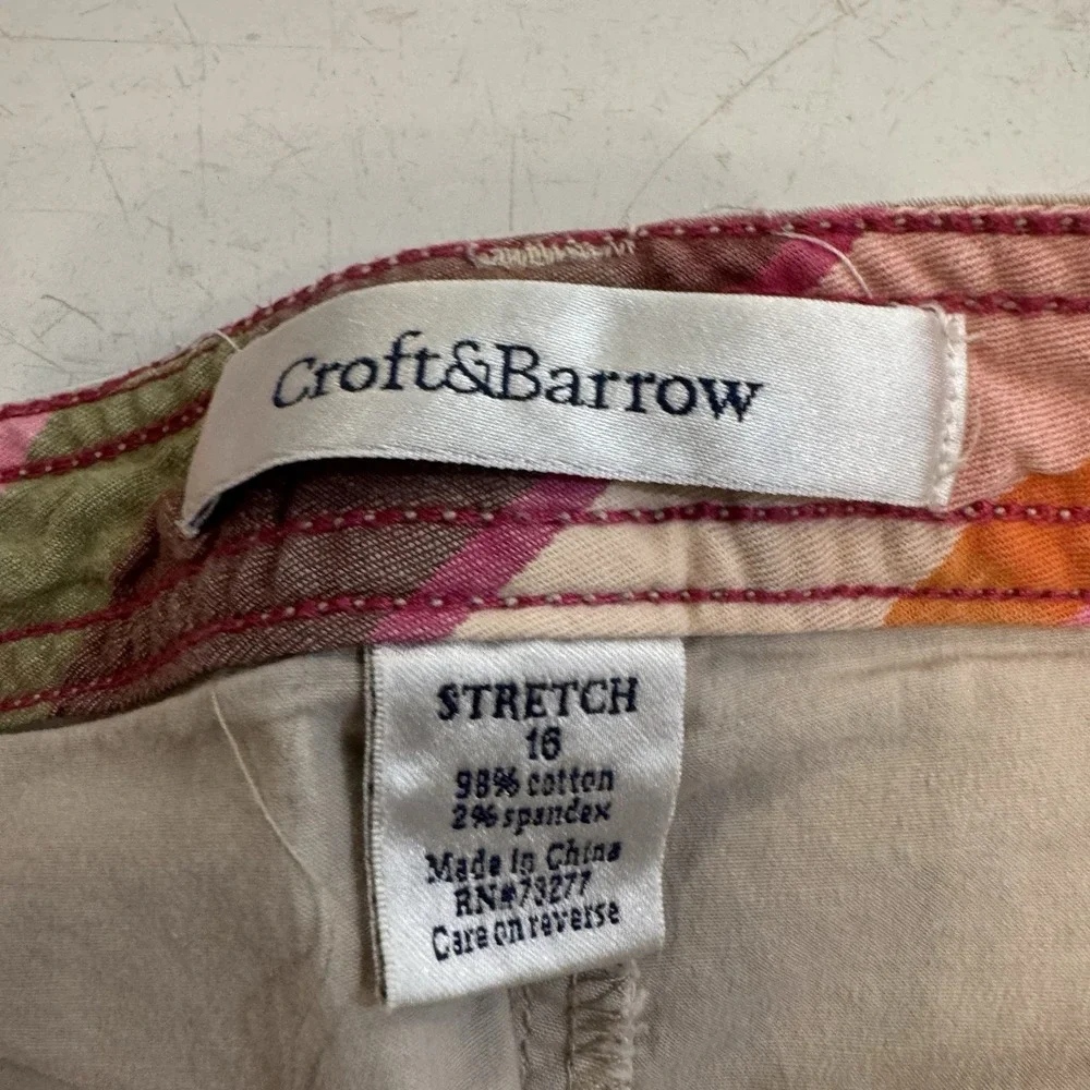 Croft & Barrow‎ Womens Khaki Classic Fit Stretch Chino Shorts Size 16 Tan Cotton